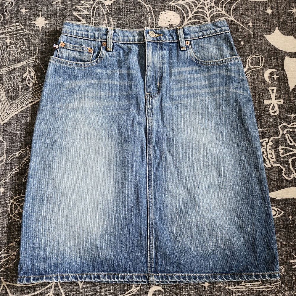 Polo by Ralph Lauren Vintage Light Blue Denim Knee Skirt